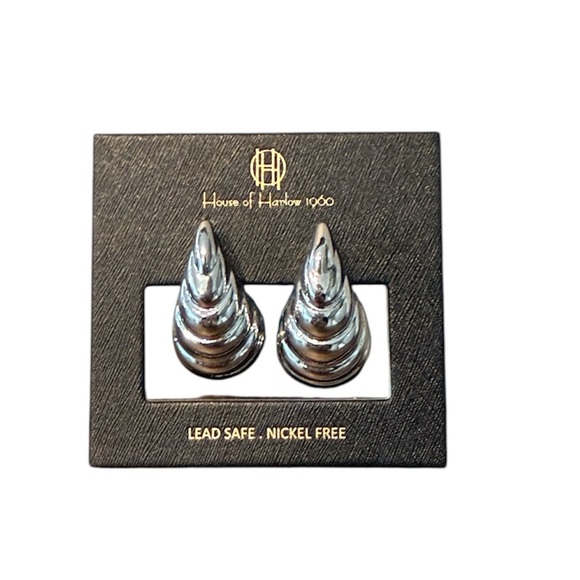 House Of Harlow 1960 Silver Twist Spiral Water Drop Earrings New - Picture 1 of 6